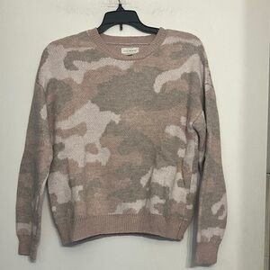Lucky brand wool blend pink+grey camouflage print crew neck sweater womens small